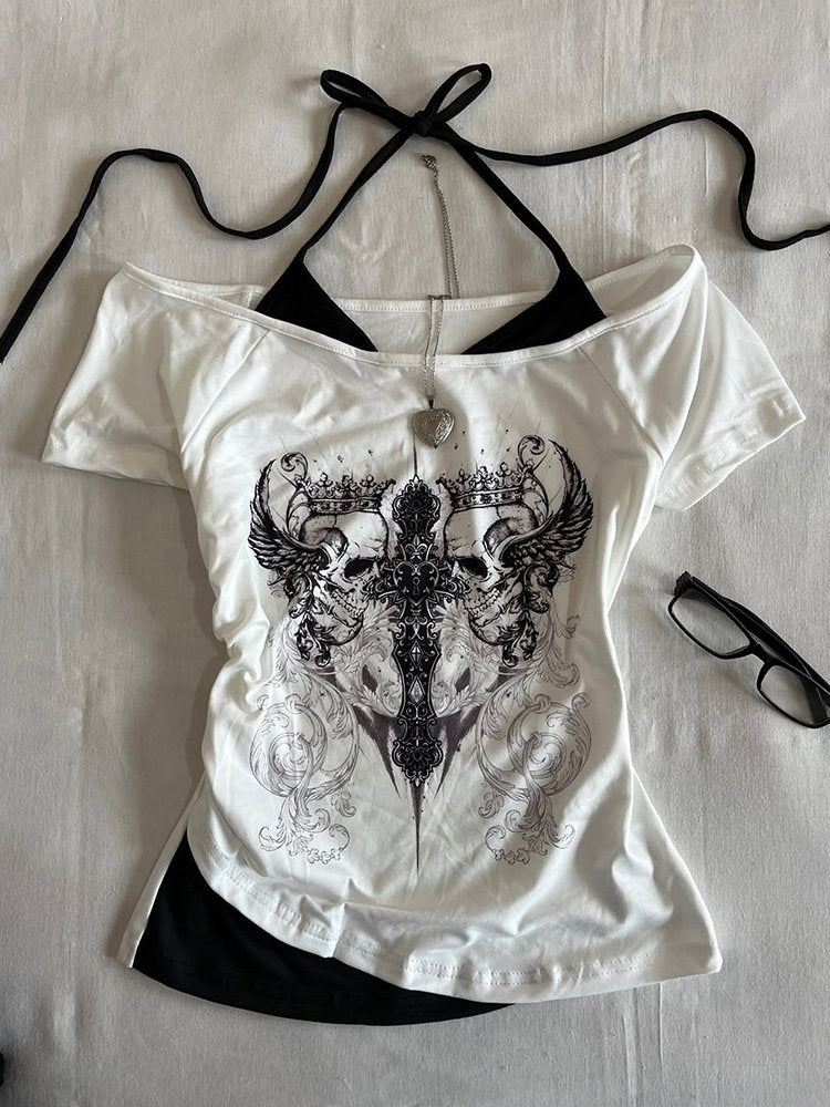 retro goth two-piece white shirt