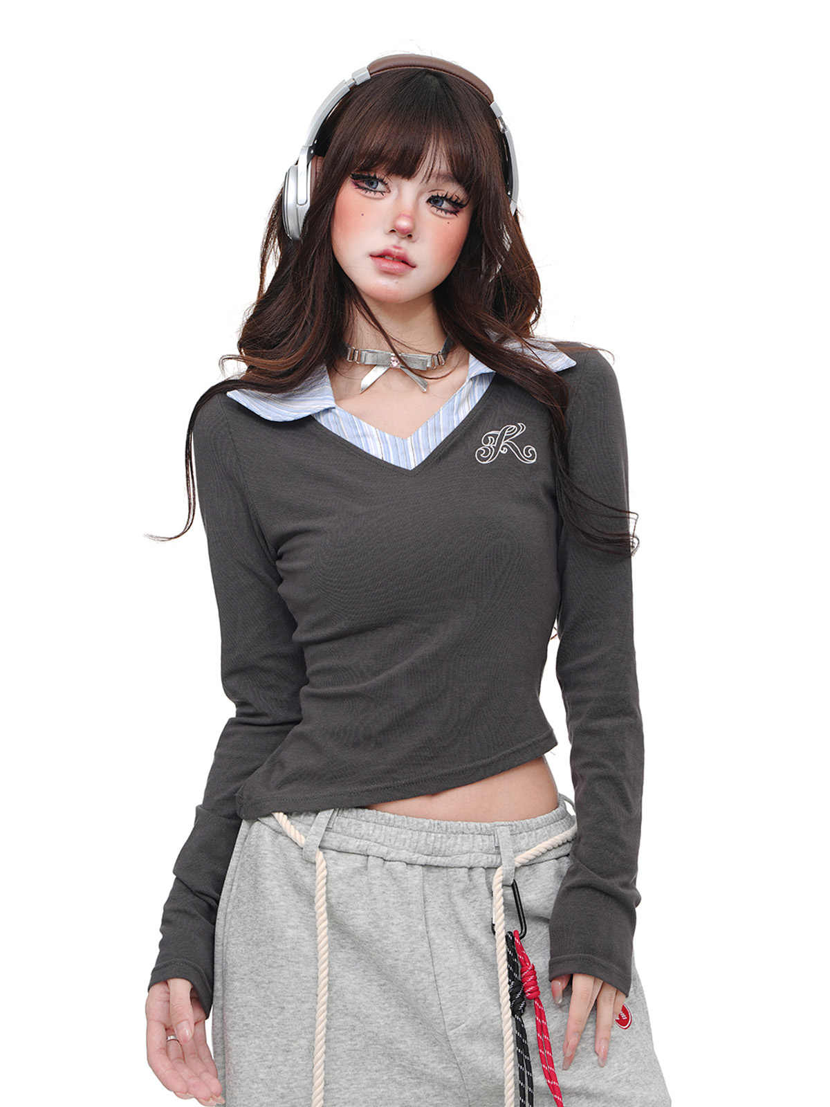 Preppy Polo Long-sleeved Top