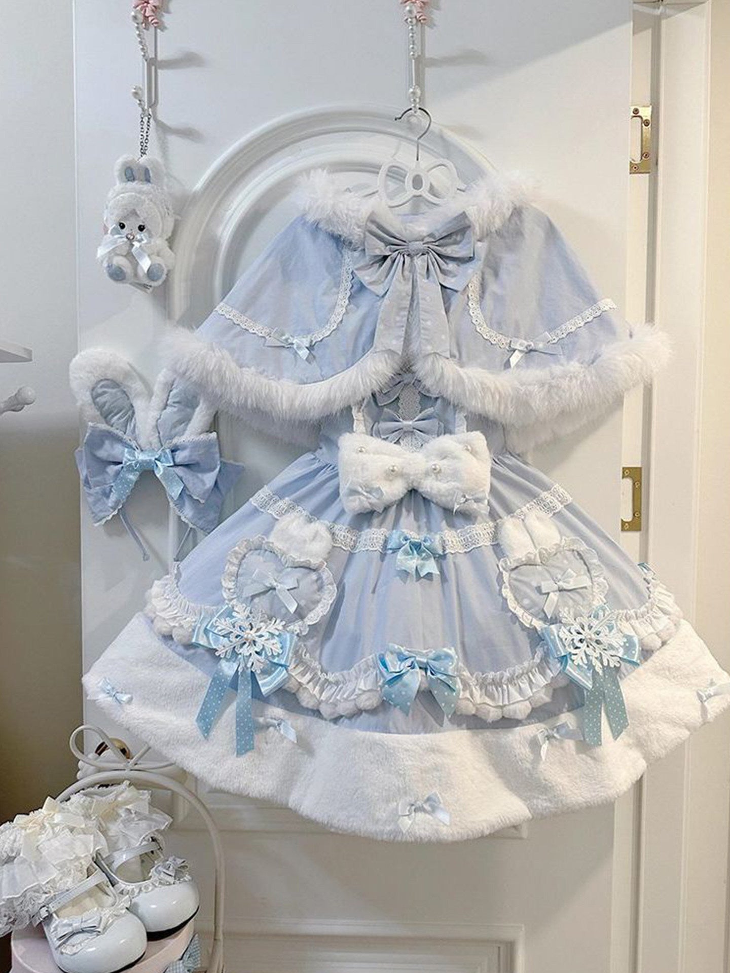 winter baby blue fur kawaii coat