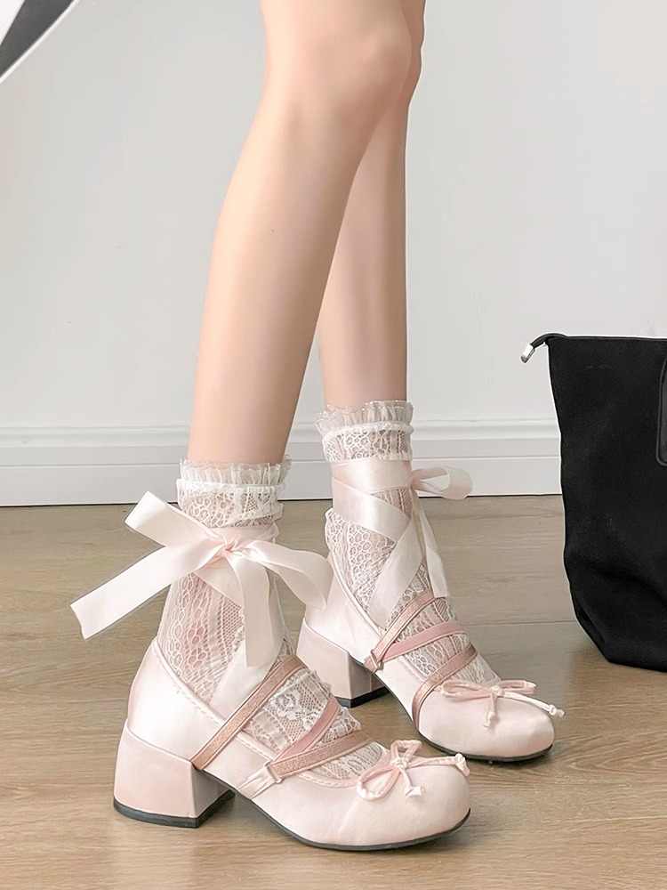 Ballet Thick Heel Coquette Shoes