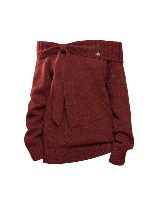 Red Off-shoulder Cashmere Sweater