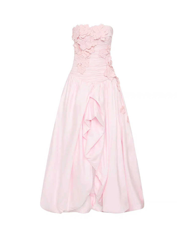 French Ruffled Pink Tube Top Dress