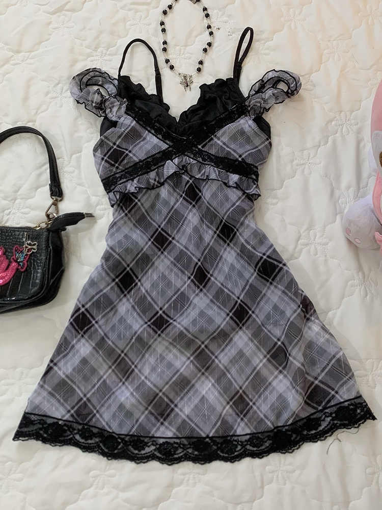 Retro Plaid Dark Coquette Dress