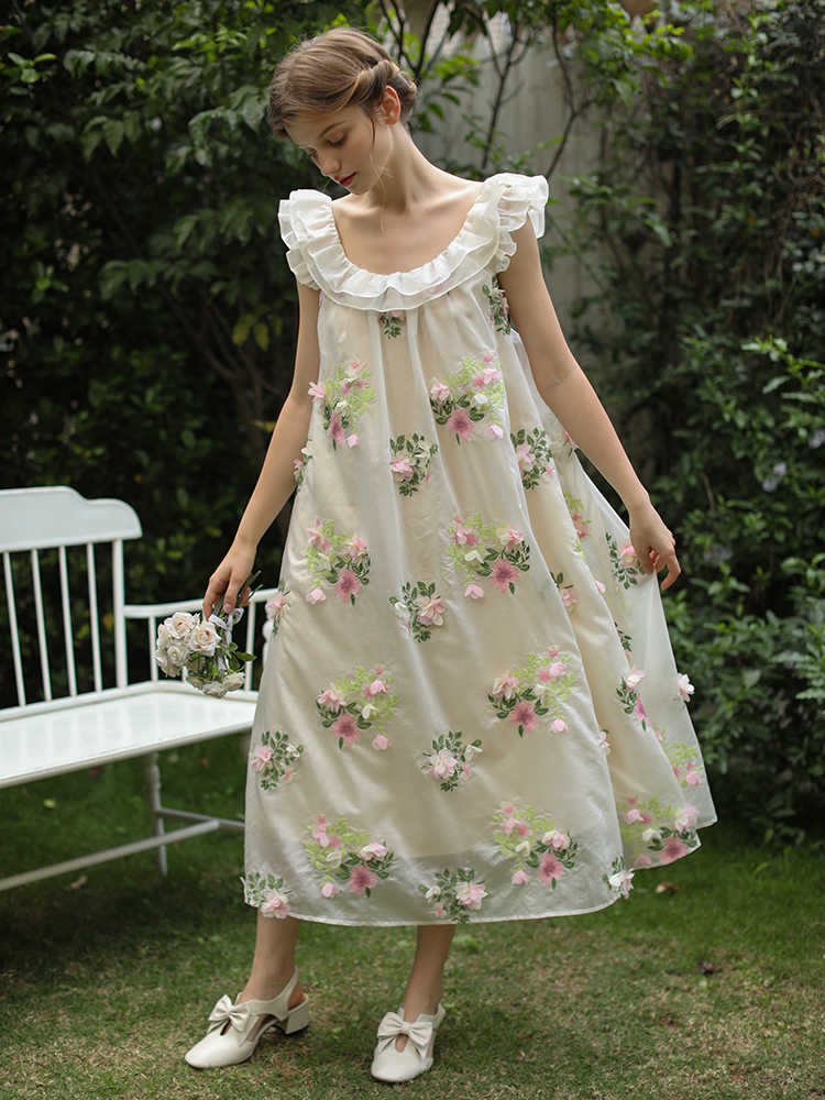 Backless Flowers Ruffle Dress