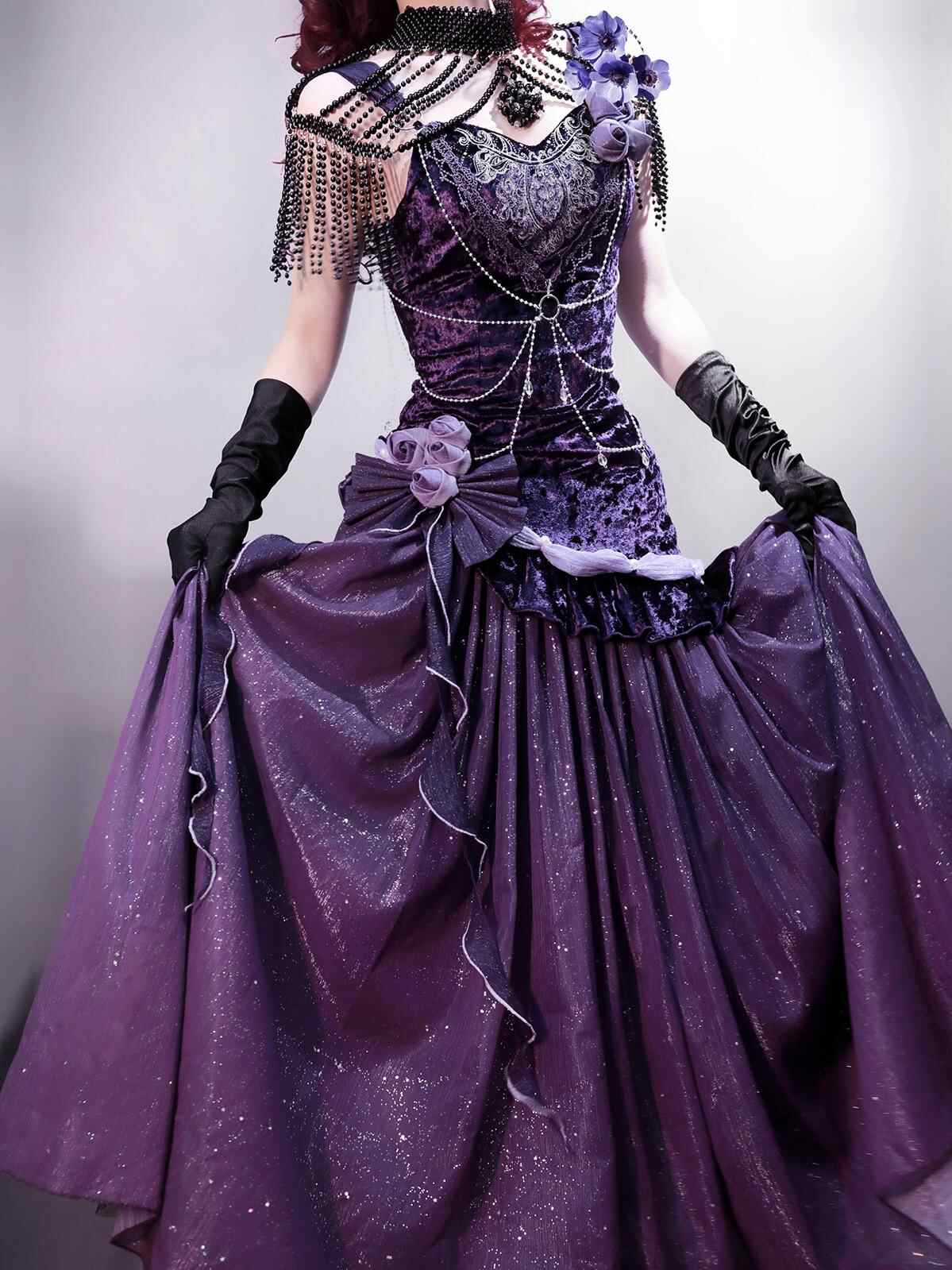 Purple Velvet Fishtail Dress