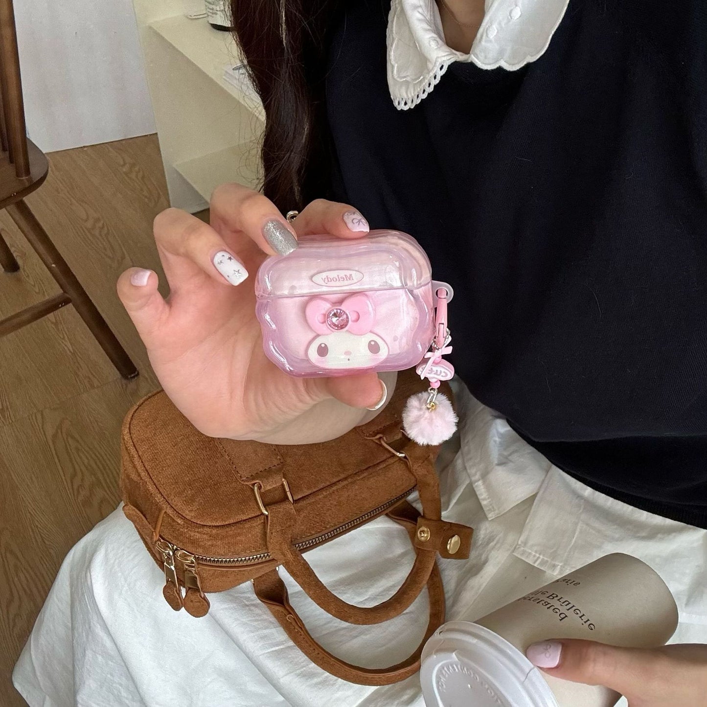 Cute pink Melody three-dimensional bow headphone case