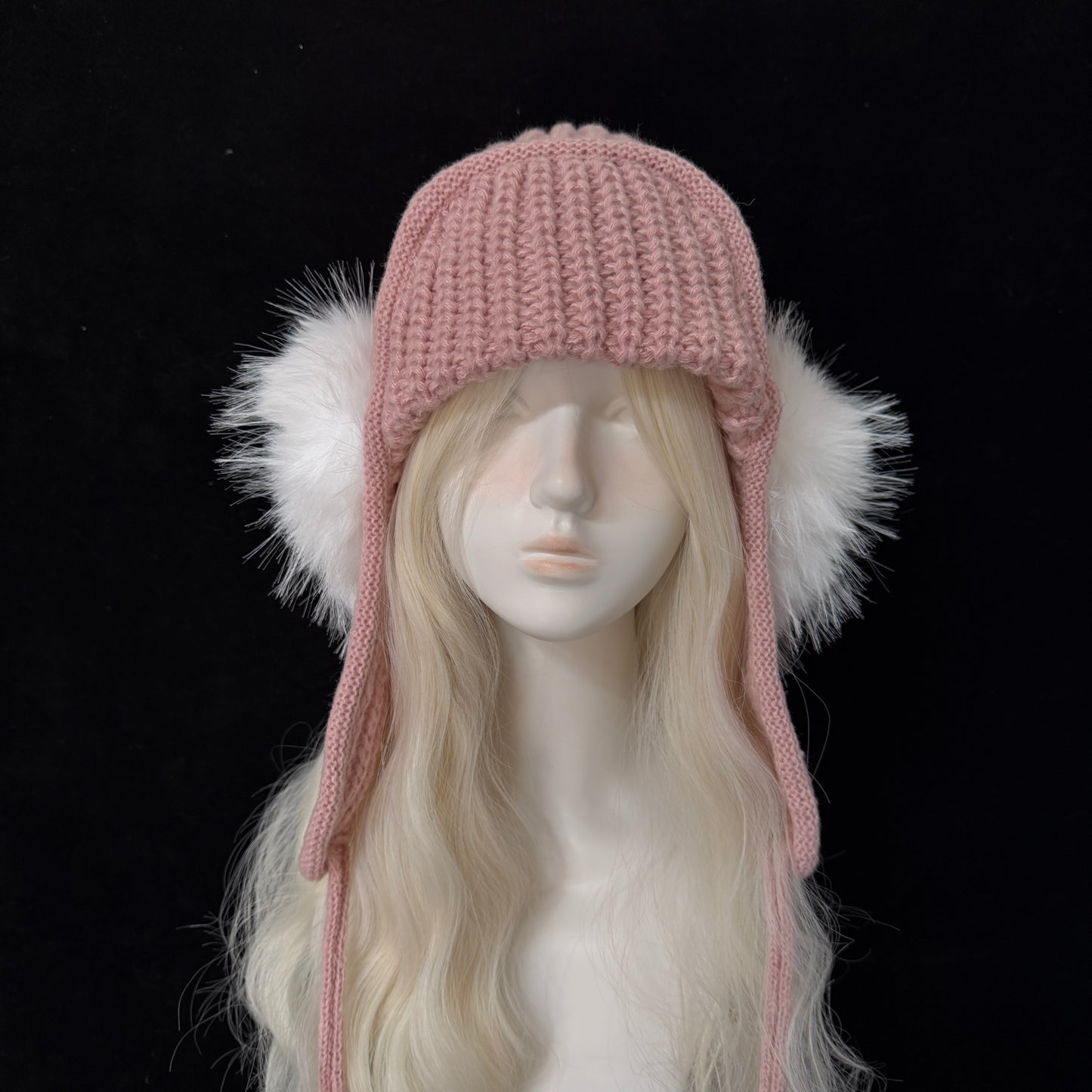 fur ball knitted coquette hat