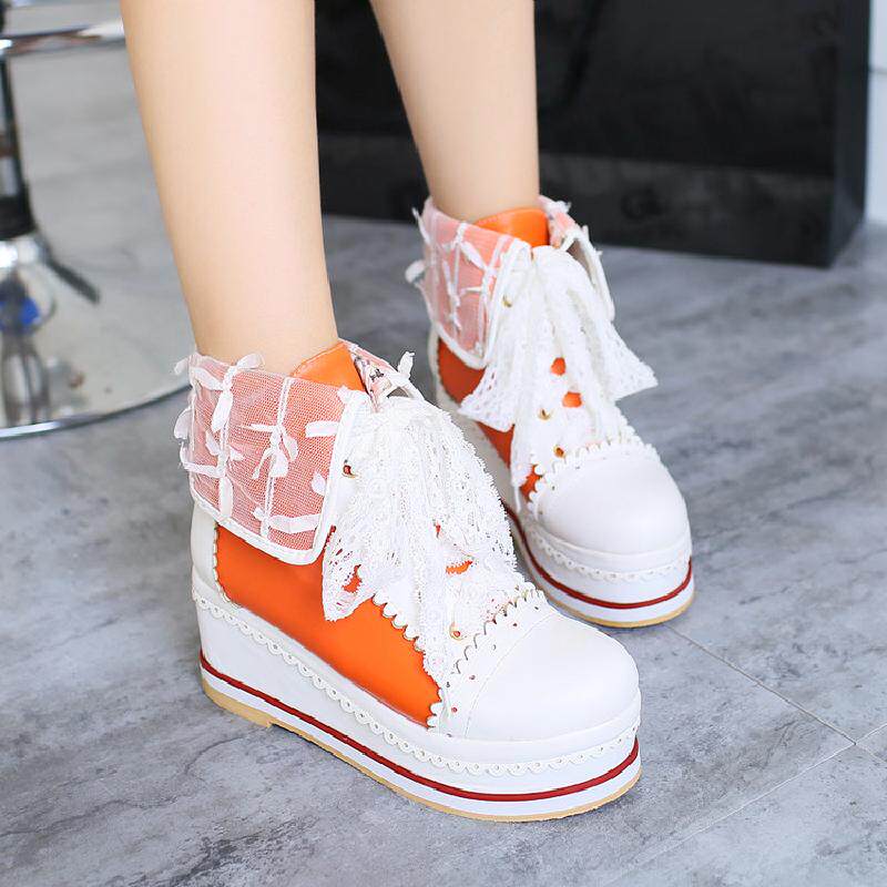 Lace-Up Color-Block Platform Wedge Canvas Sneakers