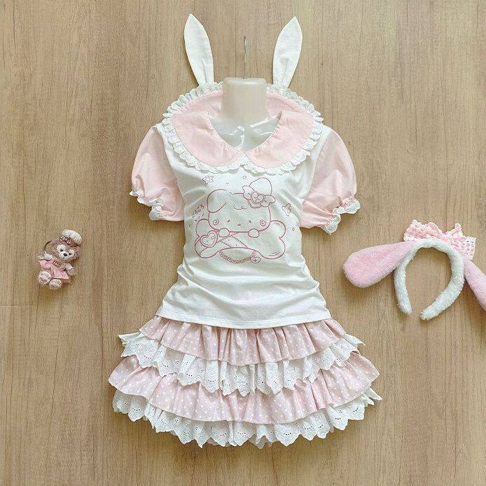 Polka Dot Tiered Puffy Mini Skirt