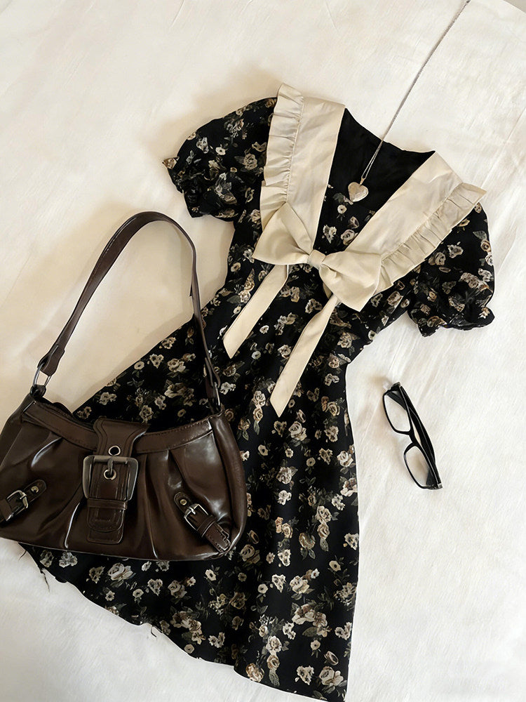 retro floral bow dress