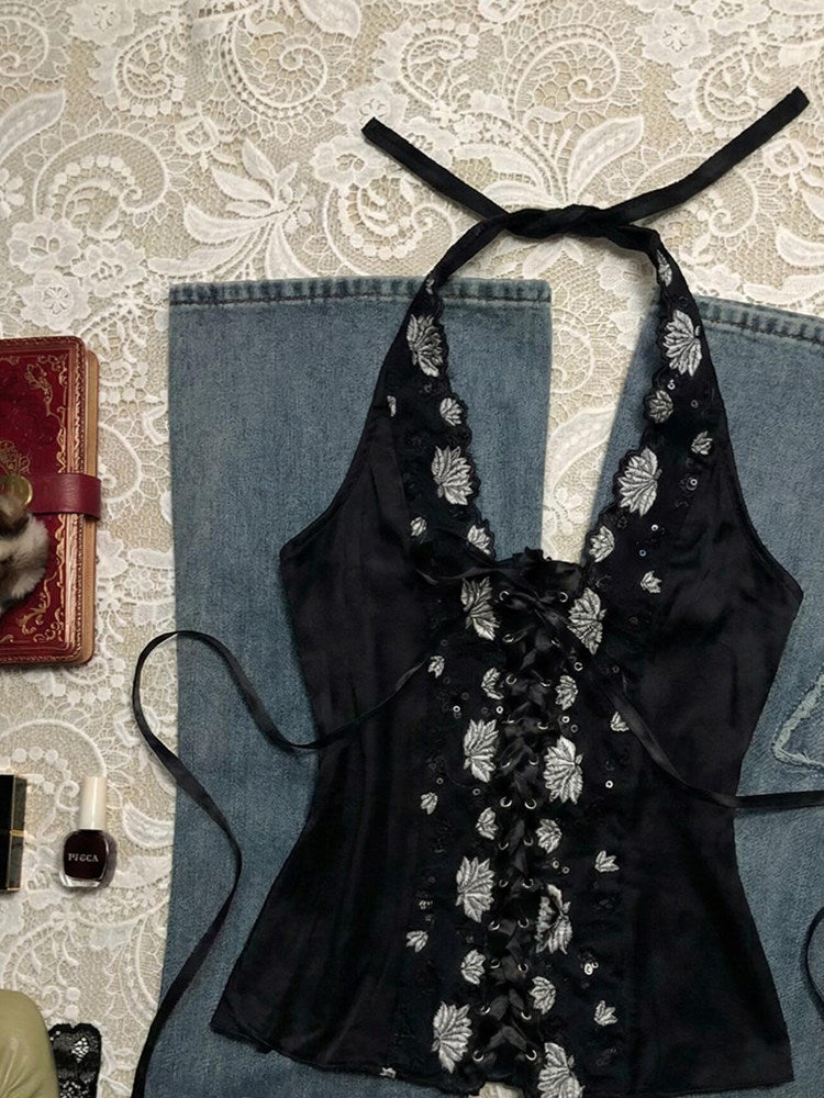 retro black straps top