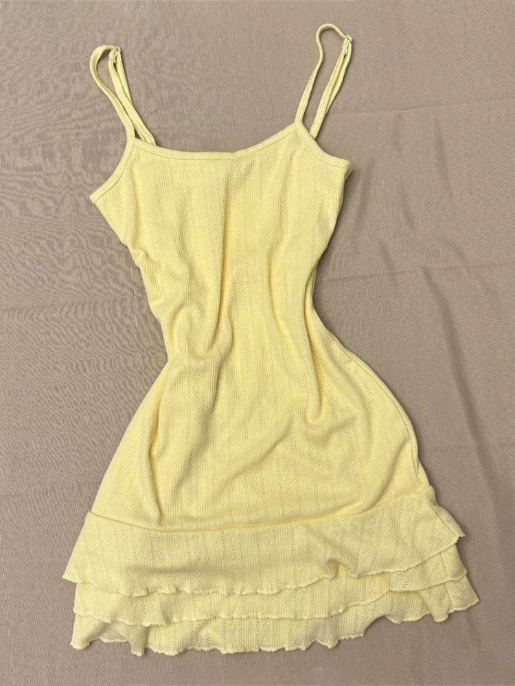 retro yellow suspender dress