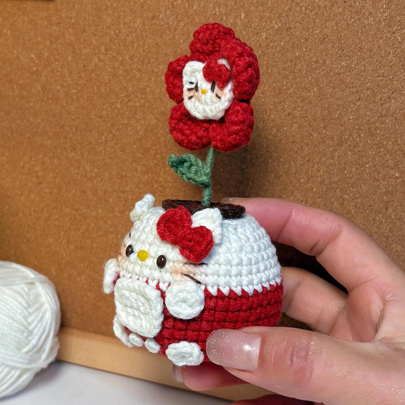 diy wool Mini kitty cat flowerpot keychain