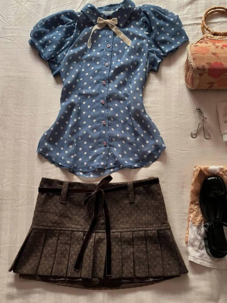 vintage polka dots navy shirt