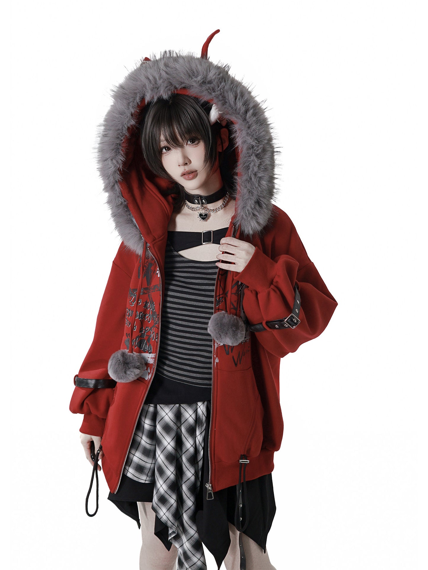 red fur hooded jacket