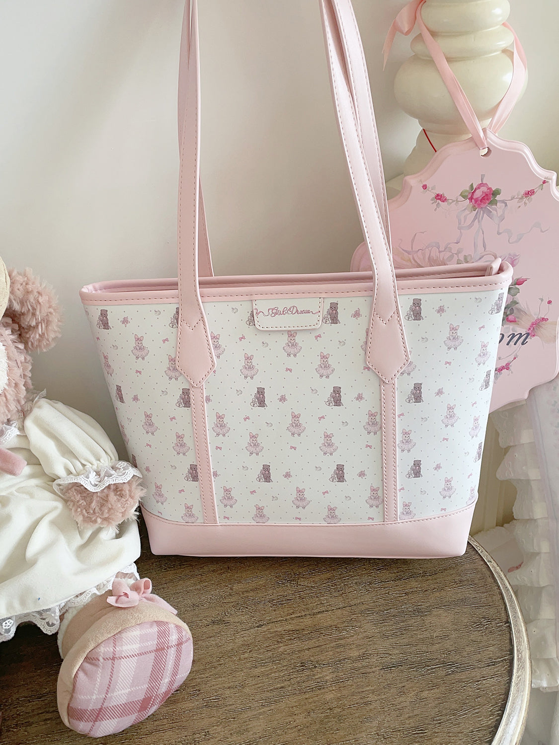 Girl's Dream Bunny and Bear Tote Bag