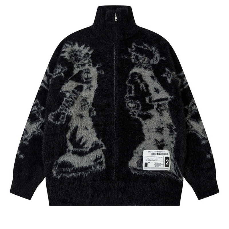 Y2K Abstract Jacquard Knitted Cardigan