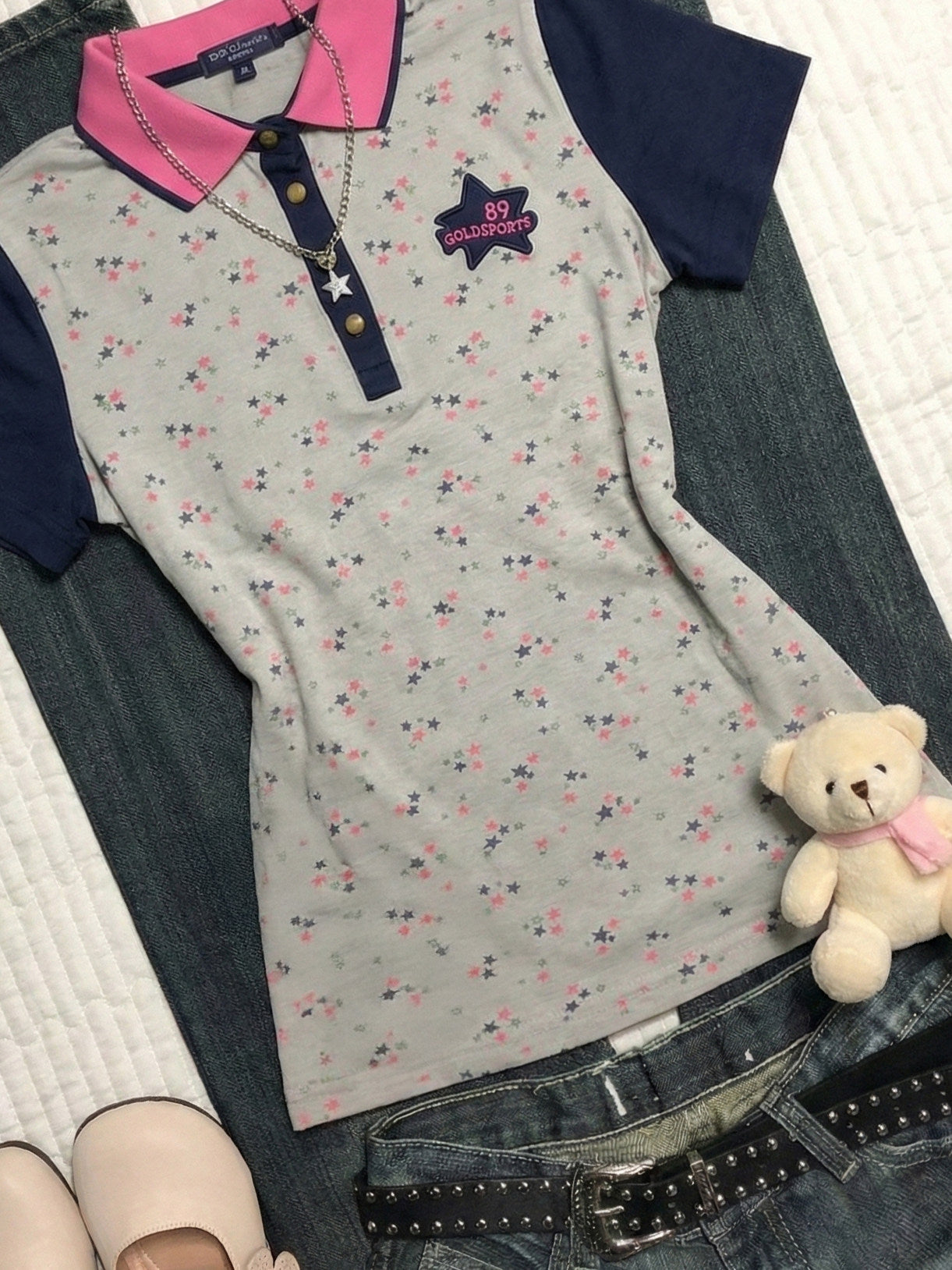 stars printed vintage polo shirt