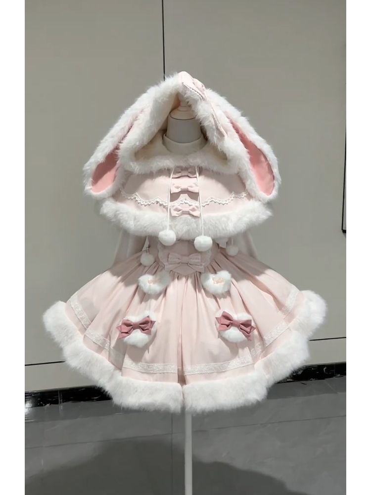 cute pink fur rabbit ears kawaii coat suit