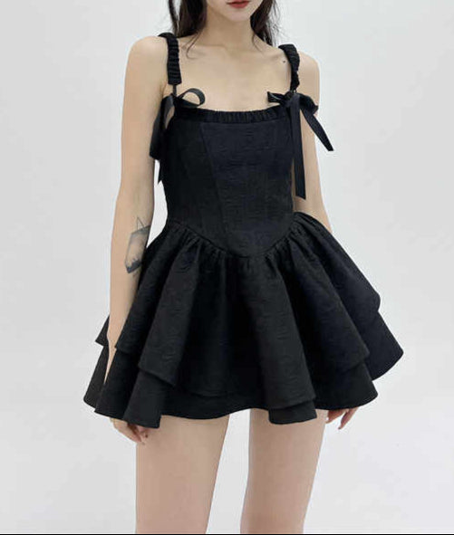 Dark Coquette Strap Mini Dress