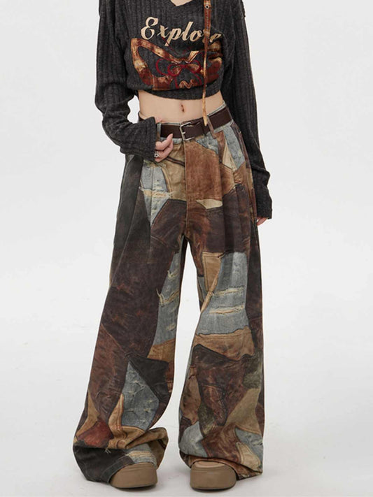 Grunge Designed Printed Baggy Pants