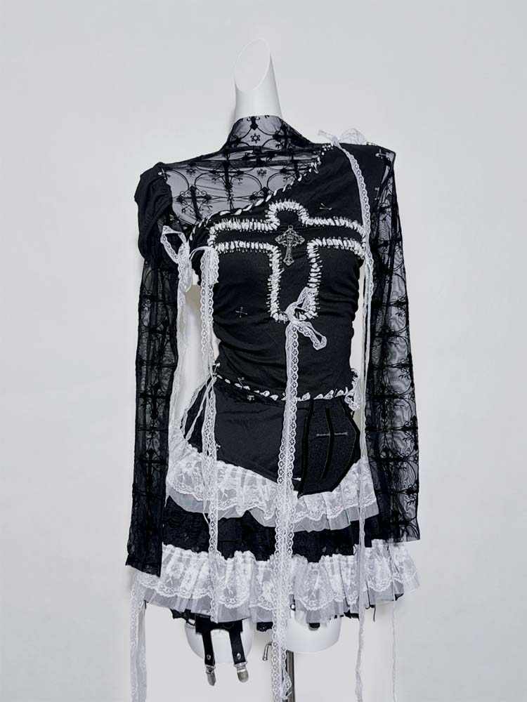 Goth Ruffled Lace Long-sleeved Top
