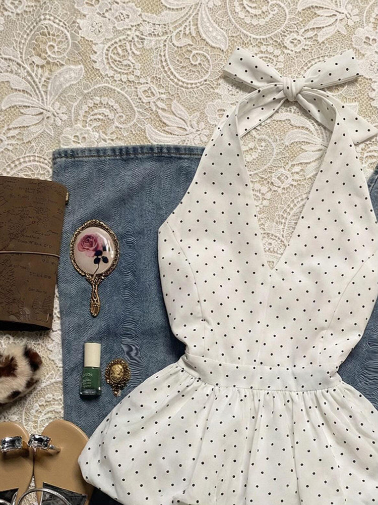 white polka dots halter top