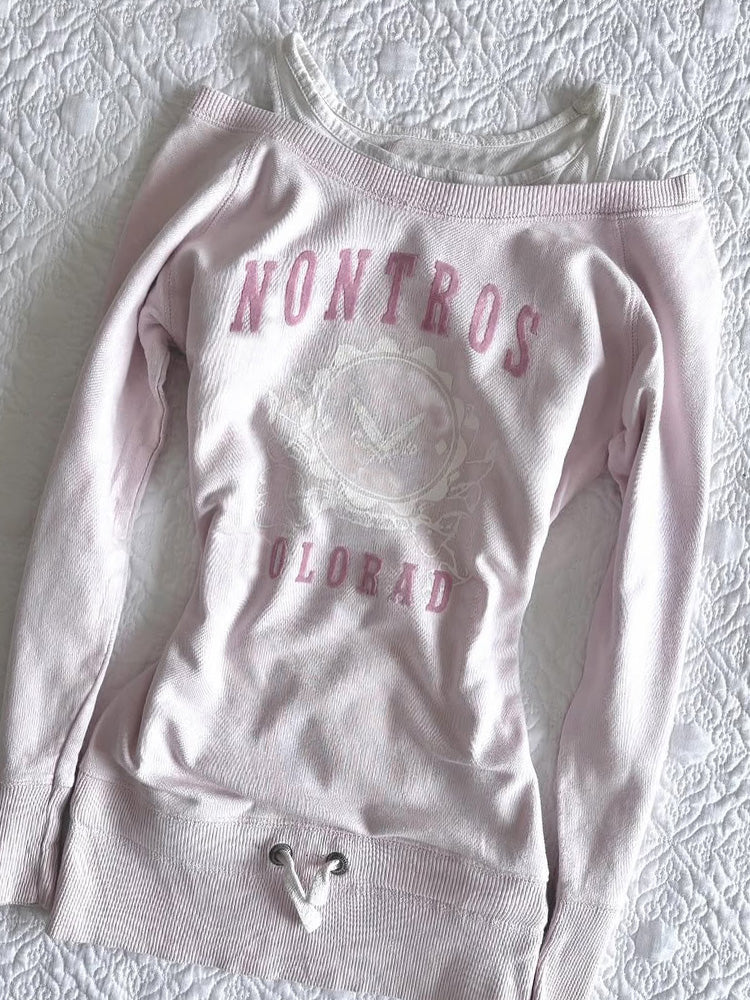 coquette pink off-shoulder sweatshirt