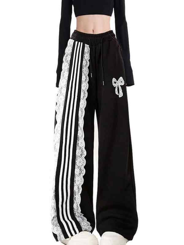 Dark Coquette Stripes Lace Sporty Pants