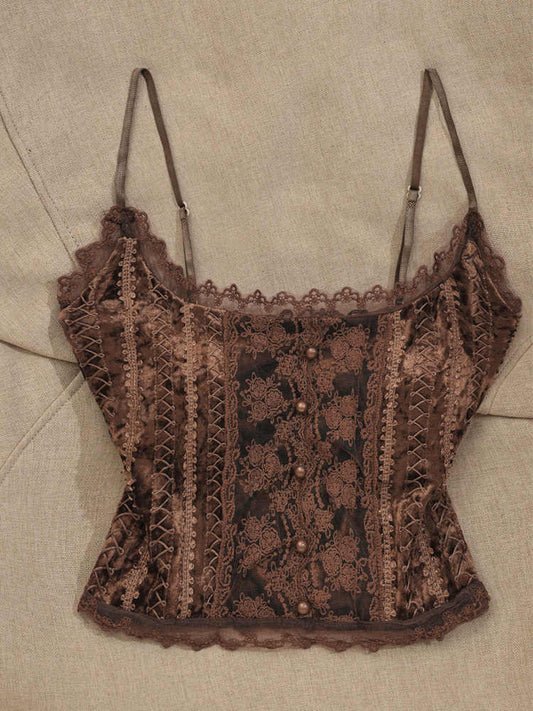 Brown Lace Retro Tank Top