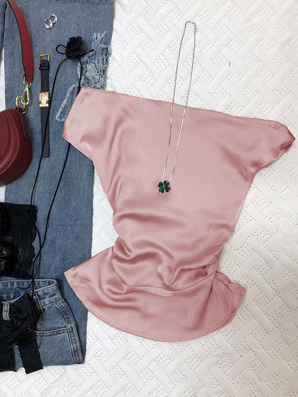 Satin Slanted Shoulder Top