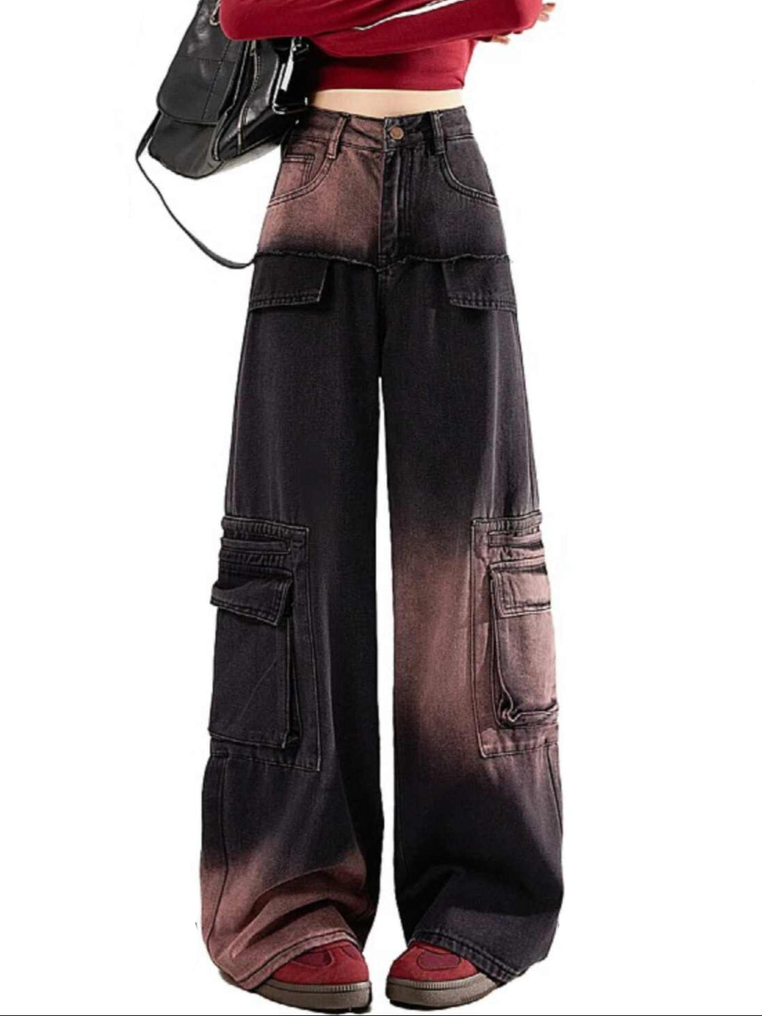 Grunge Contrasting Gradient Wide Leg Jeans