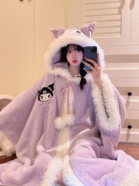 kawaii fur cloak nightgown