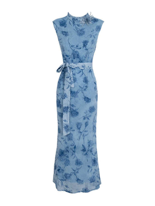 Blue Rose Cheongsam Dress