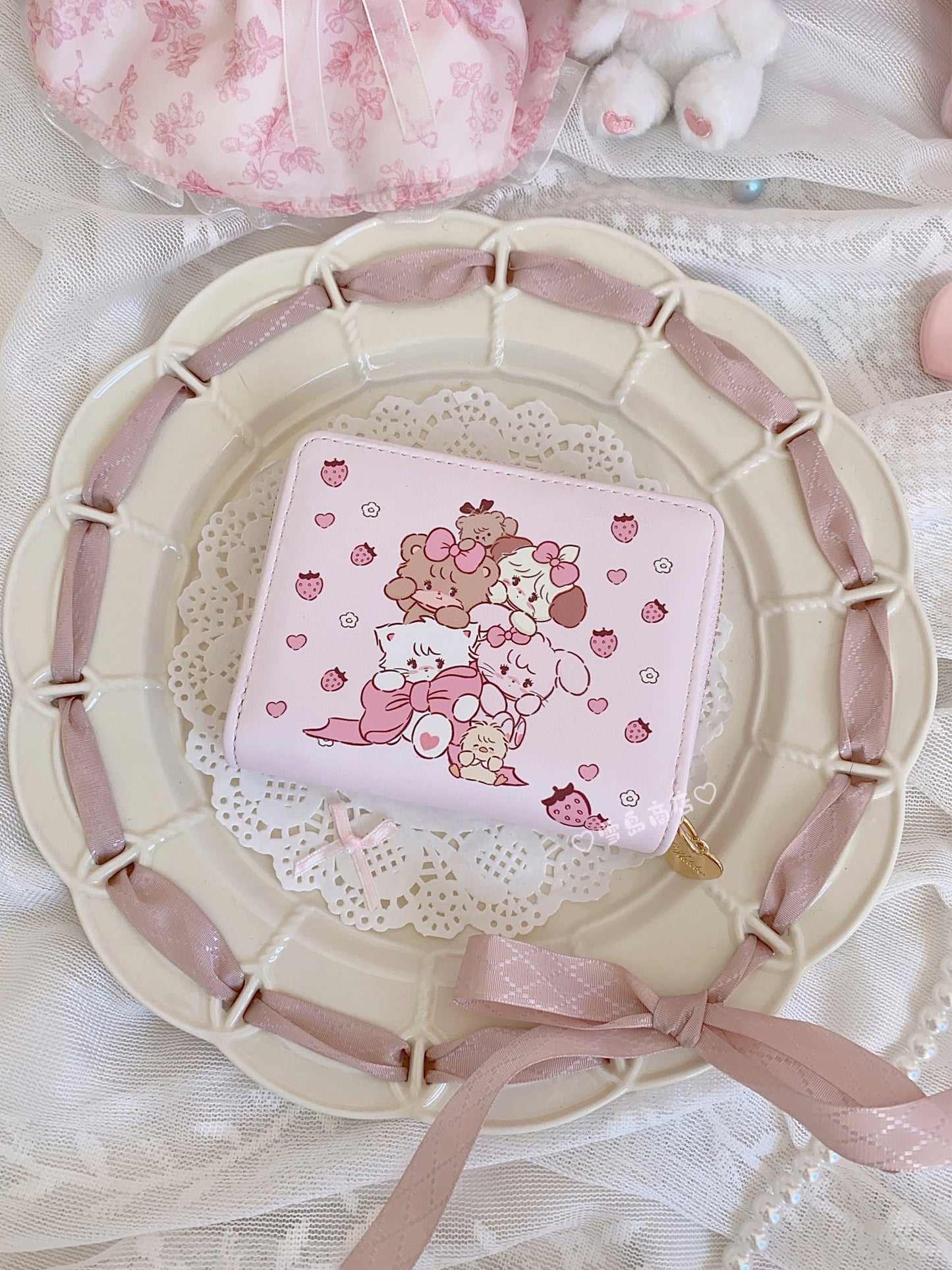 cute strawberry two-fold coin purse