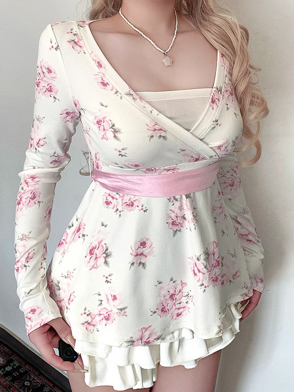 coquette floral bow long-sleeved shirt