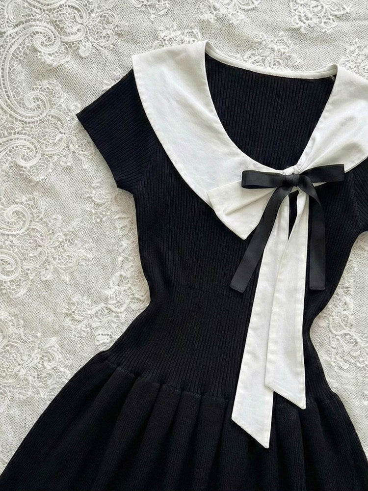 dark coquette bow preppy dress
