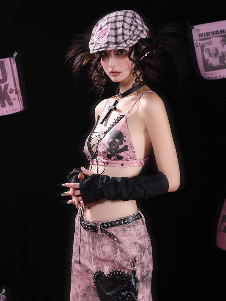 Skull Print Punk Leather Underwear