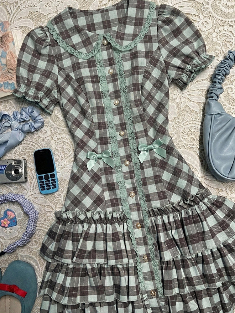 retro green plaid dress