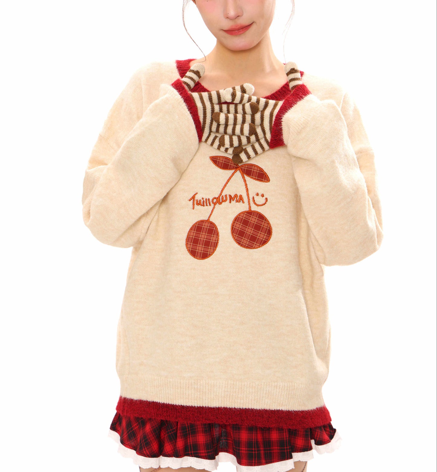 Cherry Round Neck Knitted Sweater