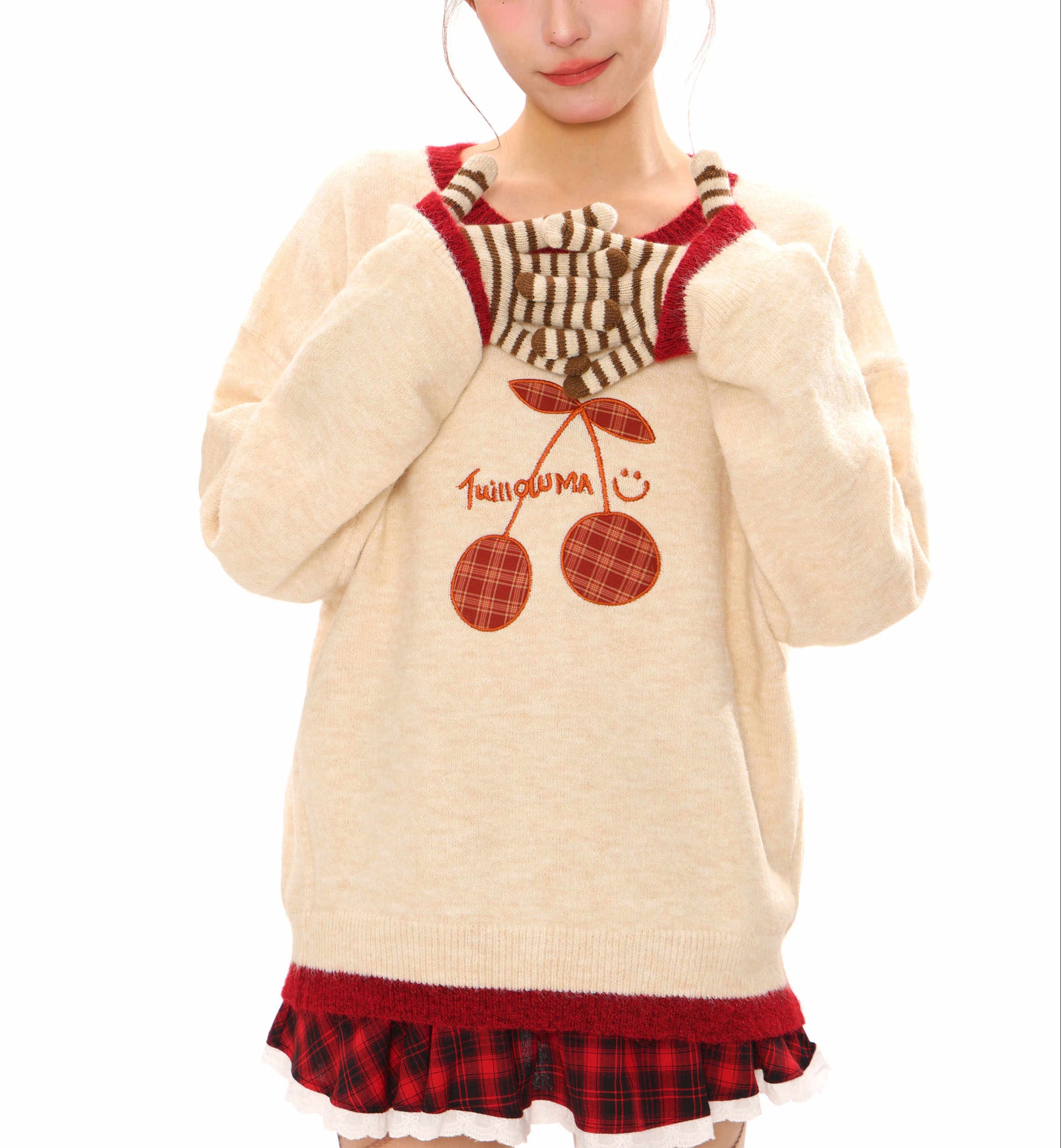 Cherry Round Neck Knitted Sweater