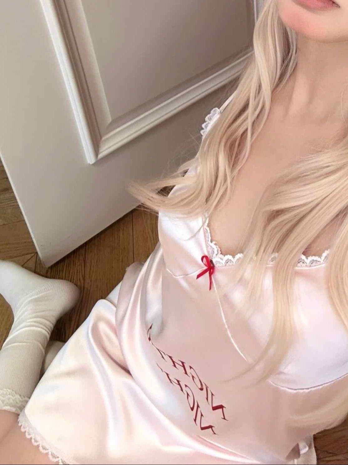 Pink Ice Silk Letter Nightgown