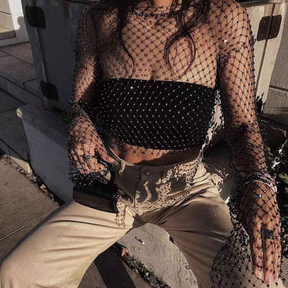 Baddie Diamond Hollow Blouse