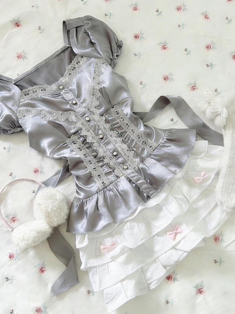 retro gray straps corset shirt