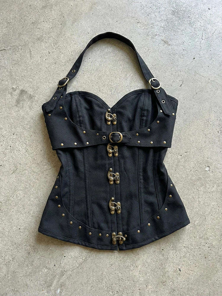 vintage punk buckles halter top
