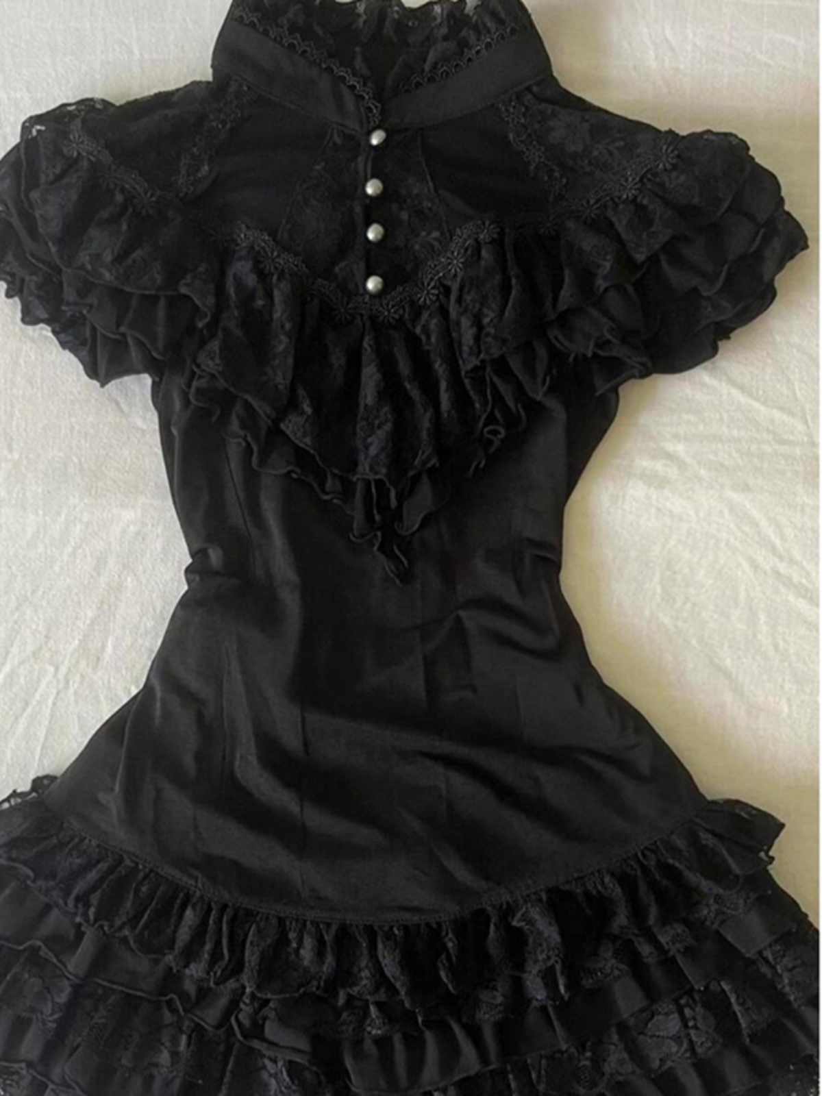 Black Lace Stand-up Collar Shirt