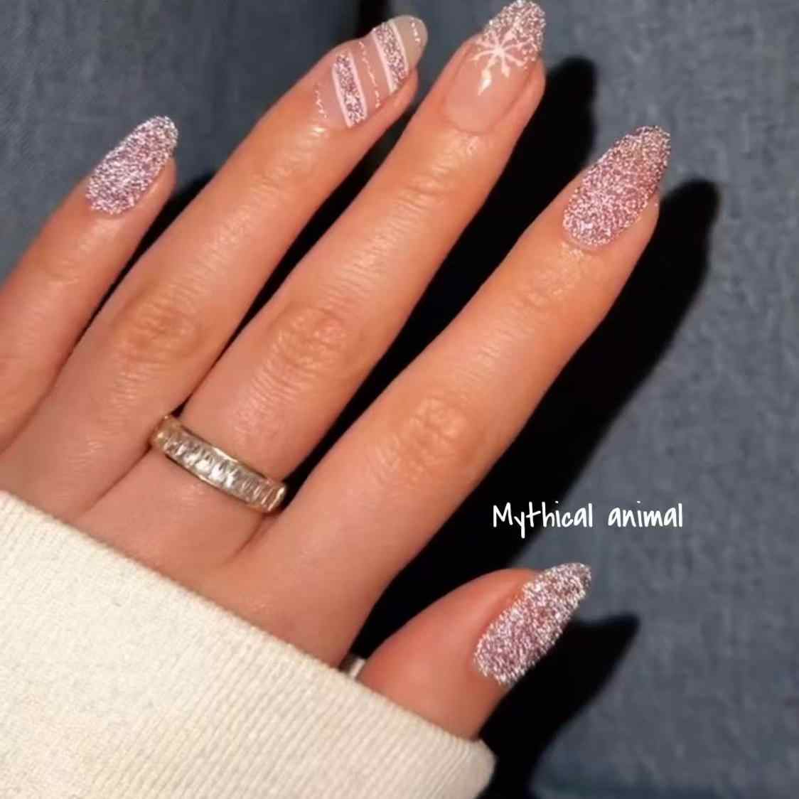 Christmas Pink Sparkling Nails