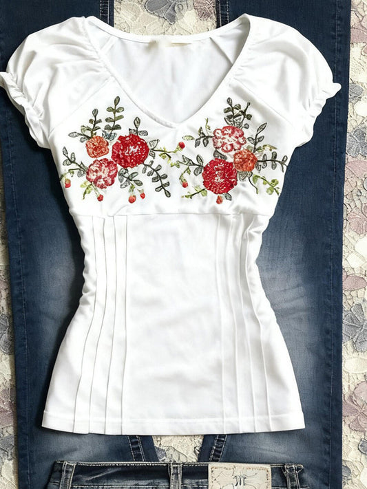 vintage flowers v-neck shirt
