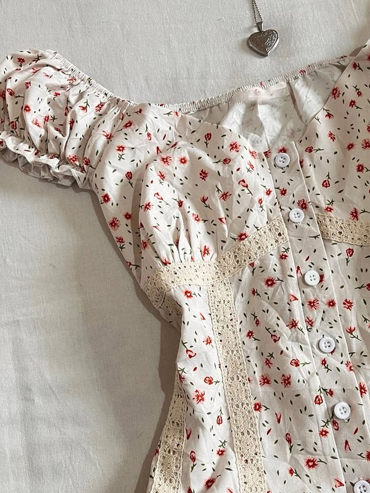 French floral puff-sleeved shirt