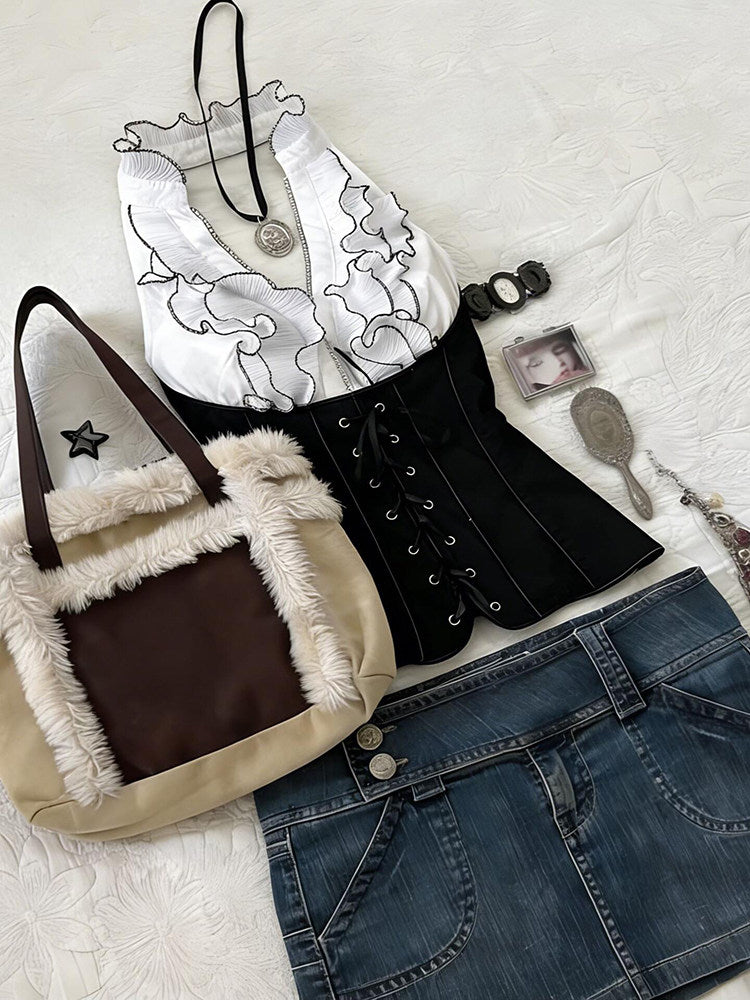 retro ruffled corset top